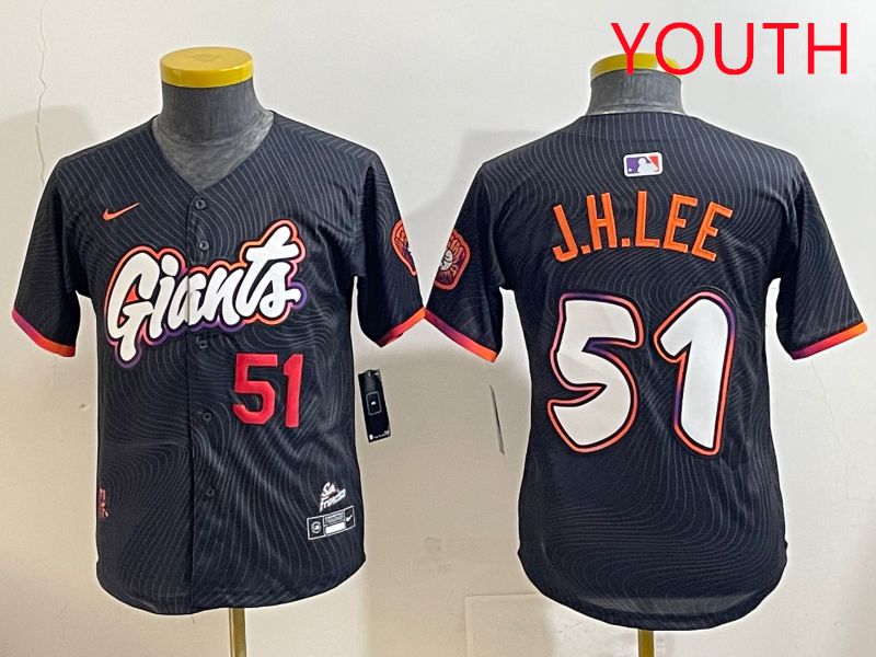 Youth San Francisco Giants #51 J.H.Lee Black Joint Name 2025 Nike MLB Jersey style 3